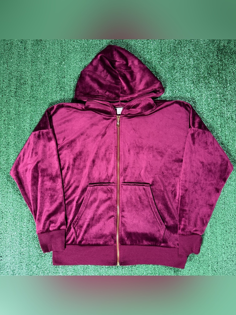 Y2K Womens Black Bow Velvet Zip-Up Hoodie Size Small Burgundy